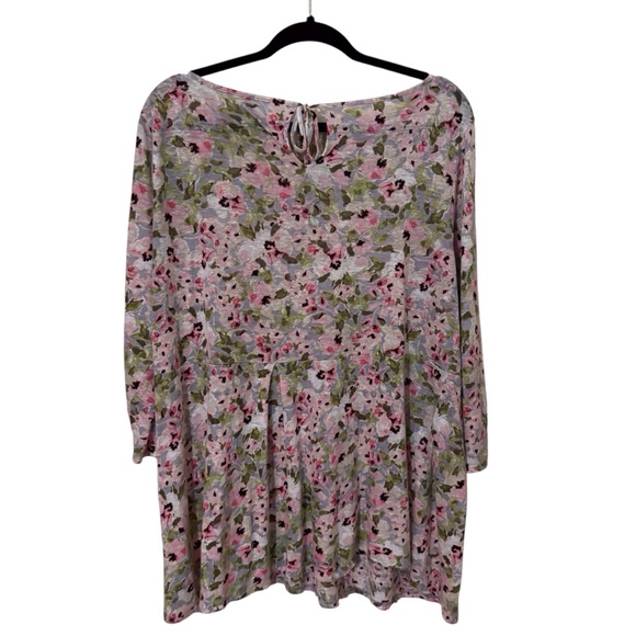 J. Jill Medium Linen Multicolor Long Sleeve Floral Print Top Blouse Keyhole - Picture 5 of 7